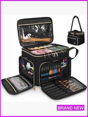 Large Knitting Project Bag with PVC Cover Durable Yarn Storage Organizer Case